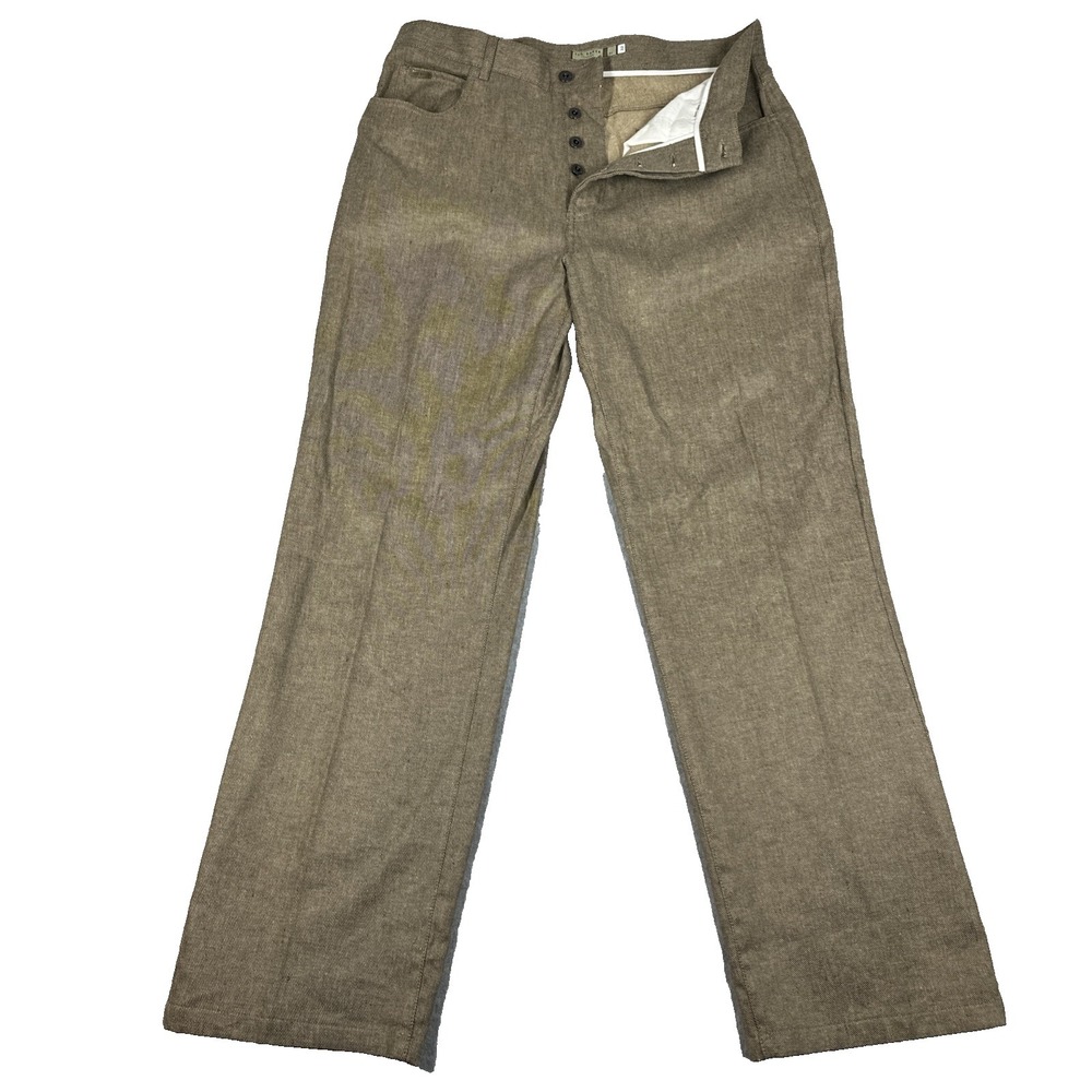 Ted Baker London Men's Linen Blend Pants 36x32 Brown Loose Relaxed Button Fly